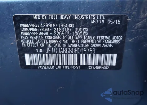 2016 Subaru Impreza 2.0I Premium из США, поврежденный, VIN JF1GJAB68GH018783